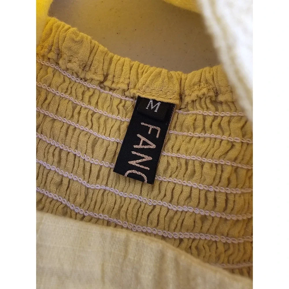 Fancyinn Mustard Yellow‎ Cutout Button Front Smocked Back Sundress Womens Medium